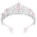 Didder Elegant Silver Tiara with Pink Crystals - Women's Birthday & Wedding Crown