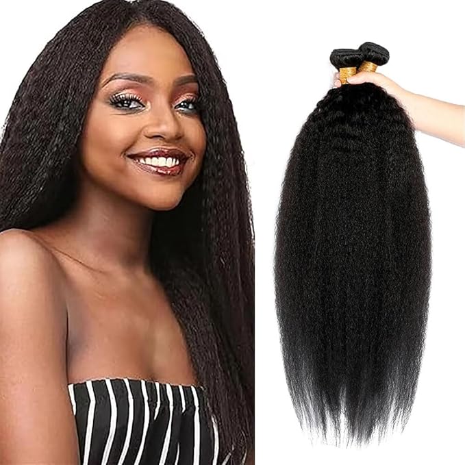 Kinky Straight Bundles Human Hair Natural Black Bundle Brazilian Virgin Soft and Silky Remy Hair 3 Bundles 24 26 28 Inch Niegmeag Double Weft Color 1B Yaki Straight Bundle 300g