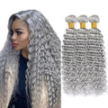Grey Bundles Human Hair Silver Deep Wave Bundle Niegmeag Brazilian Virgin Remy Hair 3 Bundles 26 28 30 Inch Double Weft Soft And Silky Gray Deep Wave Bundle