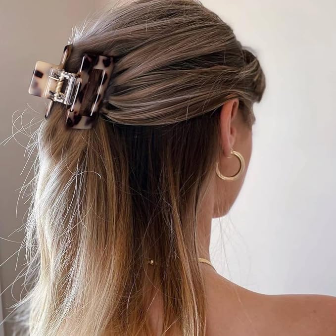 Checkered Tortoise Hair Clips for Women - 4Pcs 2" Small Acetate Claw Barrettes for Thick & Thin Hair