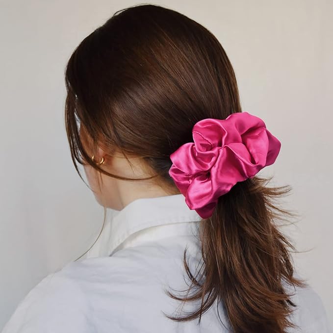 CEELGON Large Silk Satin Scrunchies for Women Big Scrunchies Jumbo Satin Hair Ties Oversized Hair Scrunchies for Thick Curly Hair Pack of 6 (Pink)