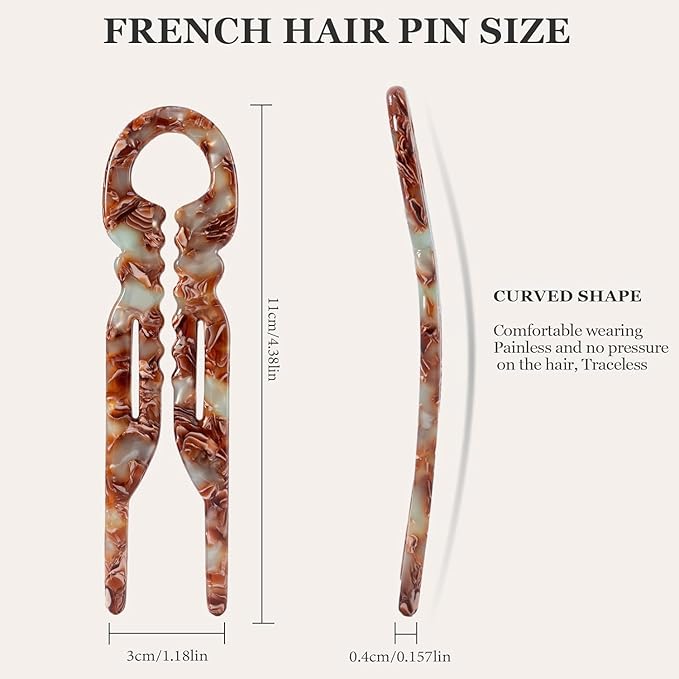 Prestige French Hair Pins - Serrated Anti-Slip Design, Curved Angle for Better Head Fit, New Elegant Hair Accessories for Women, Suitable for All Hair Types（4pcs）