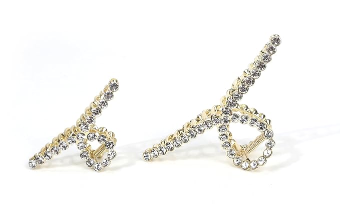 2Pcs Gold Rhinestone Hair Claw Clips, Large Metal Hair Claw Clips for Thick Hair, Strong Hold Non Slip Gold Claw Clips & Rhinestone Hair Claw Clip for Women, Hair Accessories for Women Girls