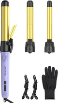 Rotating Curling Iron 3 in 1 Set, Automatic Curling Wand with 3 Interchangeable Ceramic Barrels(0.75" - 1.25"), Instant Heating Hair Culer with 5 Adjustable Temp, Include Heat Resistant Glove & Clips