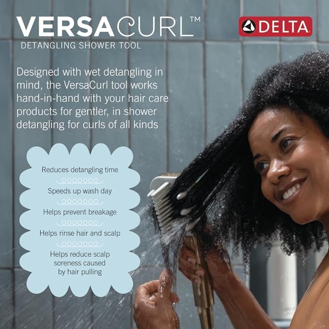 Delta VersaCurl Detangling Handheld Shower Head Tool for Curly Hair with 3 Curl Defining Brush Inserts Included, Detangler Brush Hand Shower with Hose, Matte Black 74B430BL