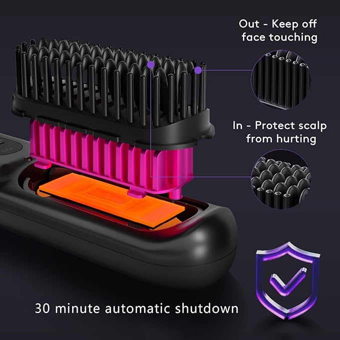 Mindrain Mini Cordless Hair Straightener Brush Pro A+, Portable Straightening Brush for Travel, Ionic Hot Comb Straightener, USB Rechargeable, It can be Used While Charging, Gifts for Women. (Black)