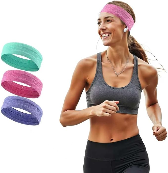 Athletic Headbands for Women, Moisture Wicking Sweatbands, Non-Slip Elastic Sports Hair Bands for Running, Workout, Yoga, Basketball, Tennis, Exercise