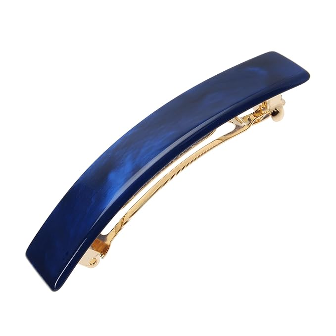 Navy Blue Hair Barrette for Thin Hair, Classic Rectangle French Barrette for Women, Lightweight and Comfortable, Strong Hold, Nacro Ocean | France Luxe
