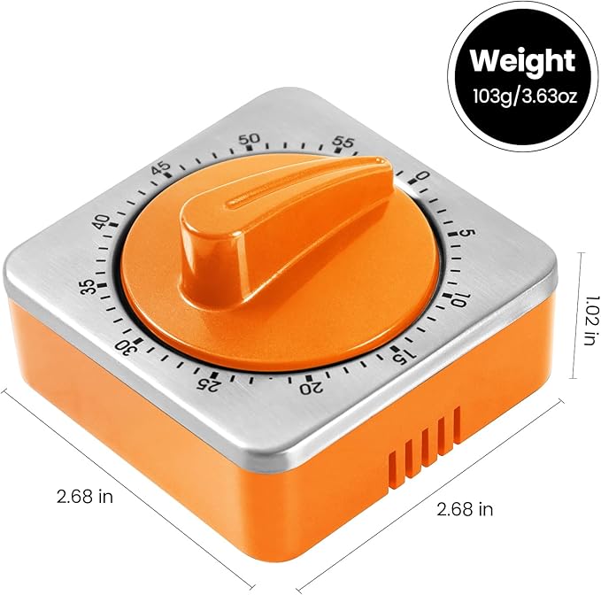 Orange Kitchen Timers for Cooking, Chef Cooking Timer Clock with Loud Alarm,100% Mechanical Desk Timer - No Batteries Required - Magnetic Backing, Exquisite Stainless Steel Body - Countdown Reminder