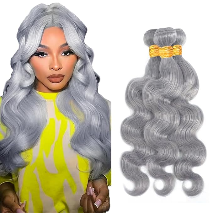 30 32 34 Inch Gray Bundles Human Hair Grey Body Wave Bundles Niegmeag Brazilian Virgin Remy Hair Extensions Double Weft Soft And Silky Silver Body Wave Bundle