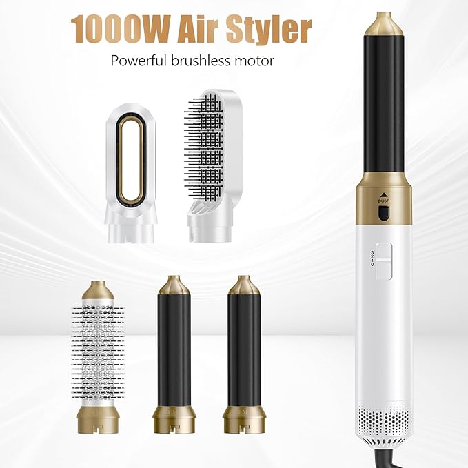 5 in 1 Hot Air Brush, Blow Dryer Brush & Auto Air Curling Wrap Hair Styler, 1000W Professional Hair Styling Tools Negative Ion Hair Dryer Brush for Drying, Curling, Straightening & Styling