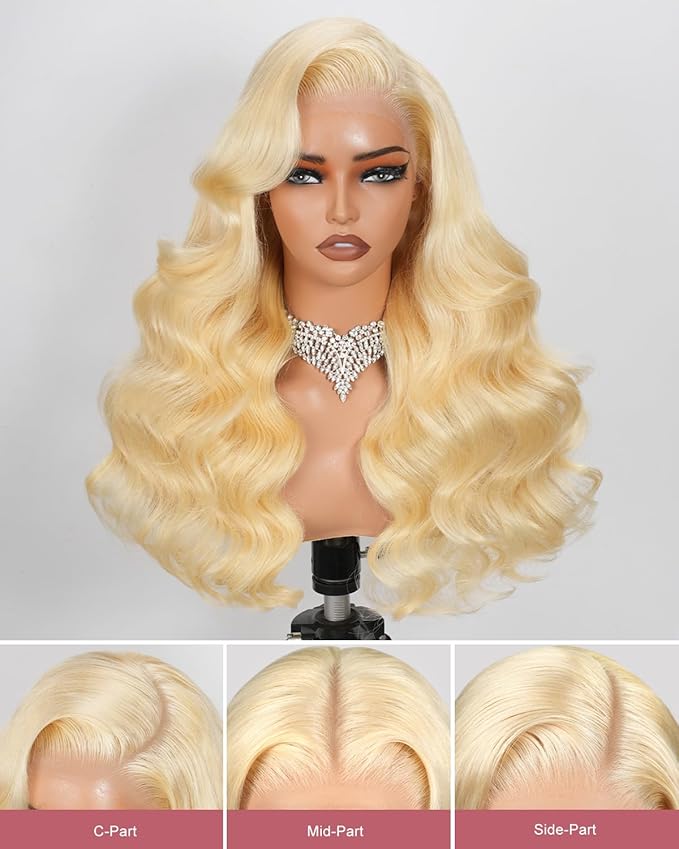 18 Inch 613 13x6 Lace Front Wig Human Hair 180 Density Blonde Wig Human Hair Body Wave 100% Real Human Hair True Length Random Dyeing No Shedding No Synthetics Triple Lifespan 3X