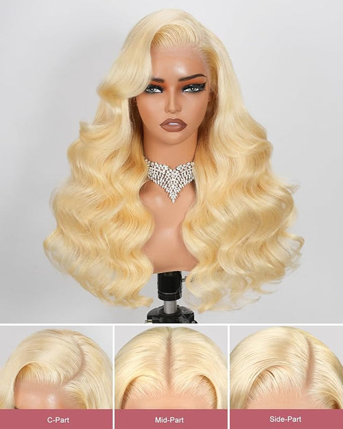 18 Inch 613 13x6 Lace Front Wig Human Hair 180 Density Blonde Wig Human Hair Body Wave 100% Real Human Hair True Length Random Dyeing No Shedding No Synthetics Triple Lifespan 3X