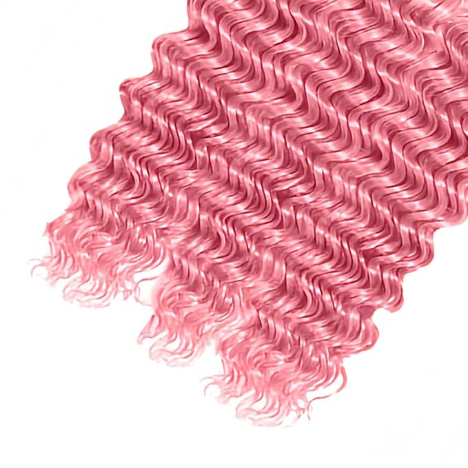 30 32 34 Inch Pink Bundles Human Hair Pink Deep Wave Bundles Niegmeag Peruvian Virgin Remy Hair Extensions Double Weft Soft and Skily Bundle