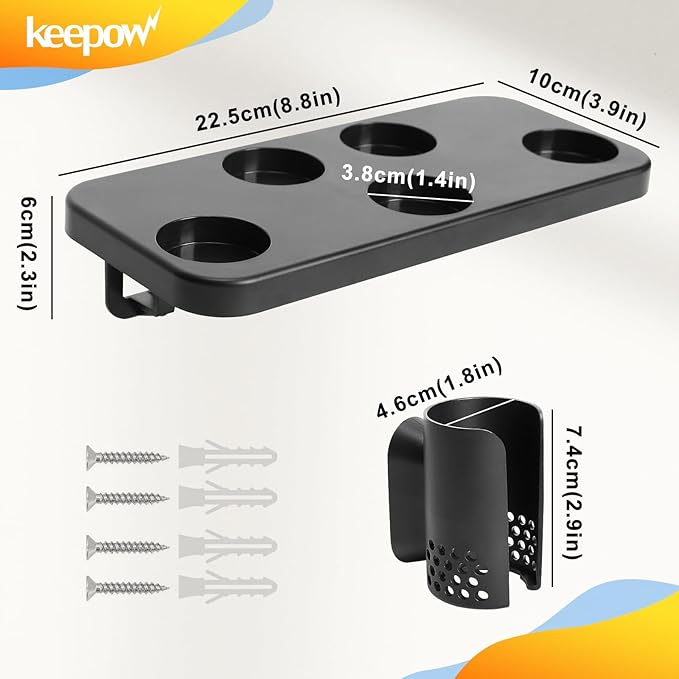 KEEPOW Hair Dryer Holder Compatible with Shark FlexStyle, Wall Mount Hair Dryer Organizer Blow Dryer Holder, Storage Rack with Cord Hanger for Attachment Curlers Brushes Diffuser Accessories