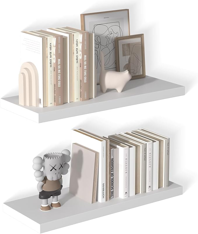 12 Inch Deep Floating Shelves for Wall 2 Pack White Floating Shelves Large Storage Space Wall Mount Shelf for Living Room Kitchen Bathroom 30" W x 12" D x 1.2" White