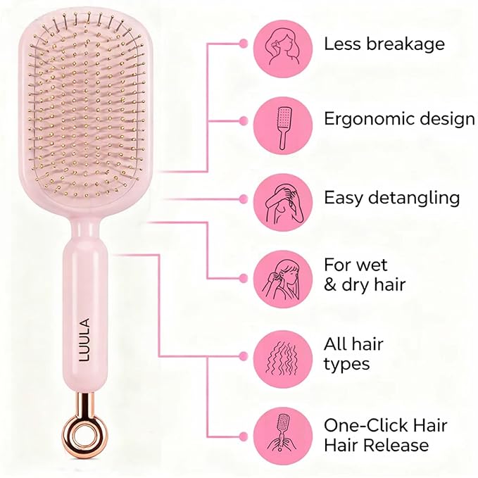 Retractable Cushion Massage Comb for Wet & Dry Hair, Anti-Static Self Cleaning Hair Brush for All Hair Types, Soft Bristles, Easy Eliminates Knots, Detangling Hairbrush for Women Men (Blue)