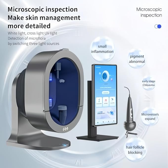 AI Skin Analyzer Device for Face & Scalp – Multi-Light Detection for Acne, Aging, Pigmentation, Sensitivity, UV & Microflora Analysis, Sleep & Weight Reports, Gray, Home & Professional Use (Grey)
