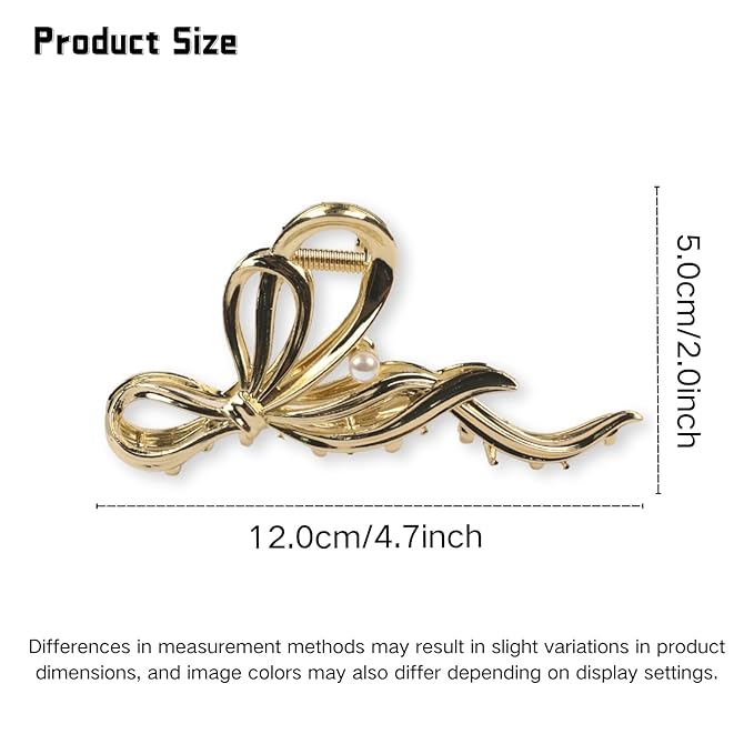 Metal Bow Hair Clips Bow Hair Claw Clips with Pearl Large Bowknot Claw Clip Strong Hold Nonslip Hair Jaw Clip for Thin Thick Hair Stylish Hair Accessories for Women Gold