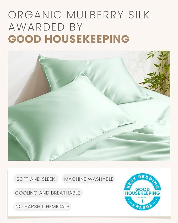 THXSILK 100% Mulberry Silk Pillowcase for Hair and Skin Health, Soft Breathable and Smooth Pillowcase with Hidden Zipper, Both Sides Premium Grade 6A+ Silk, 1pc (Standard 20"x26", Turquoise Green)
