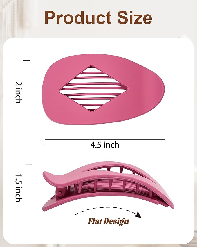 6 PCS Flat Hair Clips for Women - French Medium Flat Claw Clips for Thick Thin Hair, Strong Grip Non Slip Hair Claw Clips for Women Girls