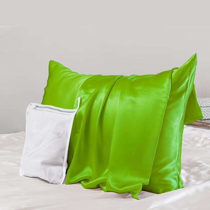 PROMEED 23 Momme Silk Pillowcase for Hair and Skin, Both Sides Upgraded Grade 6A+ Mulberry Silk Pillow Case with Zipper, Cooling Pillow Cases for Hot Sleepers (King 20"x36",Green)