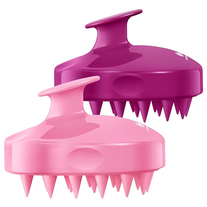 HEETA Hair Scalp Massager Shampoo Brush 2 Pack, Soft Silicone Bristles to Remove Dandruff, Waterproof Hair Scrubber for Both Wet Dry Use, Suitable for Men & Women (Pink & Purple)