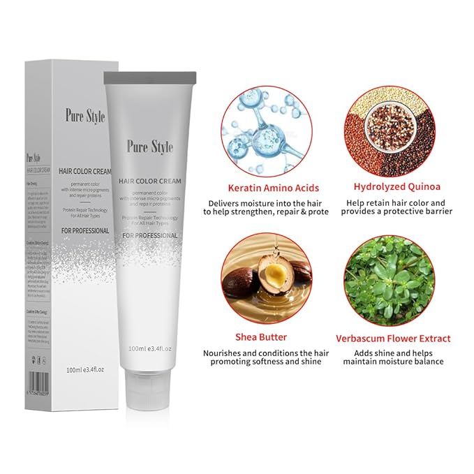 PureStyle 100ml Professional Permanent Hair Color Dye Cream Ammonia Free, Long Lasting Jet Black Hair Dye Color For Women Men, 100% Gray Coverage, Natural Shine (22/0 Black)