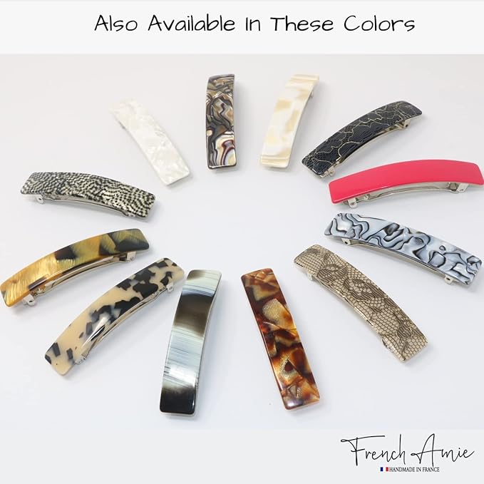 French Amie Oblong Handmade 3.5" Celluloid No Slip Hair Clip Barrette for Women, Made in France (Tokyo Shell)