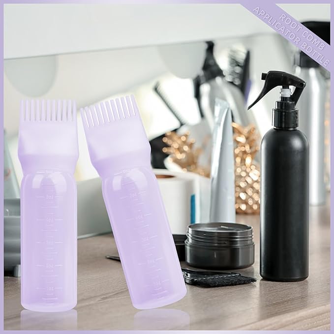 BLAAROOM Root Comb Applicator 6 Ounce, 2 Pack Hair Oil Dispenser With Brush for Oiling and Dyeing - Purple