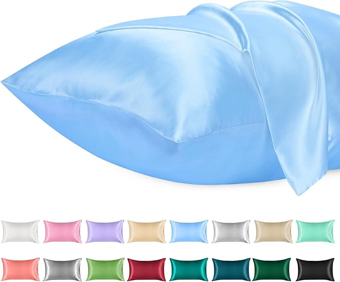 Lirex Satin Pillowcase for Hair and Skin, Super Soft and Cooling Similar to Silk, 2 Pack Standard Size 20"X 26" Pillow Cases with Envelope Closure, Gifts for Women Men, Light Blue