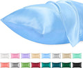 Lirex Satin Pillowcase for Hair and Skin, Super Soft and Cooling Similar to Silk, 2 Pack Queen Size 20"X 30" Pillow Cases with Envelope Closure, Gifts for Women Men, Light Blue