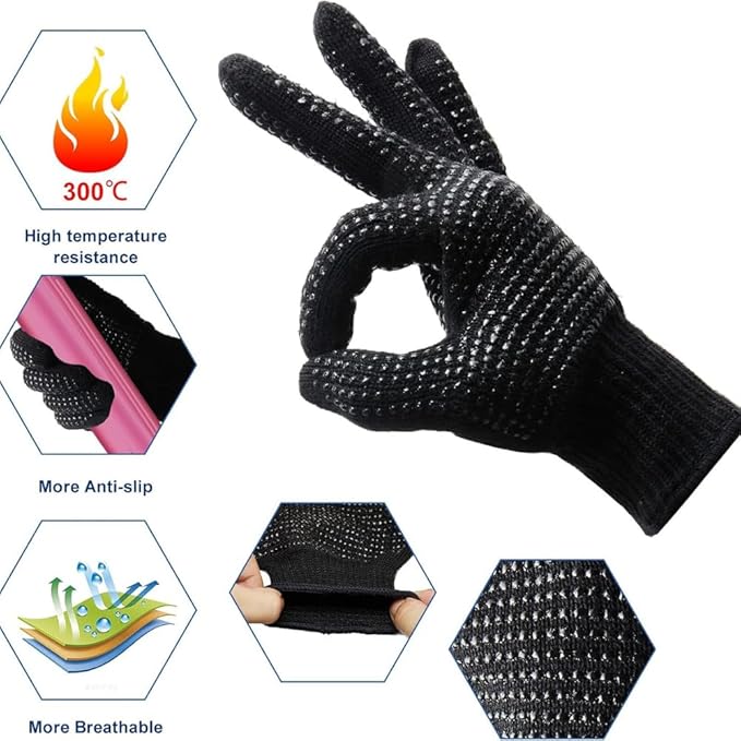Heat‑Resistant Gloves–Silicone‑Grip Protection for Hair Styling, Curling & Flat Iron, Heat Press, Sublimation–Universal Fit