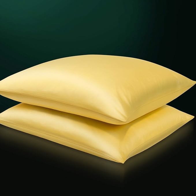 NTBAY Zippered Satin Pillow Cases for Hair and Skin, Luxury Standard Hidden Zipper Pillowcases Set of 2, 20x26 Inches, Yellow