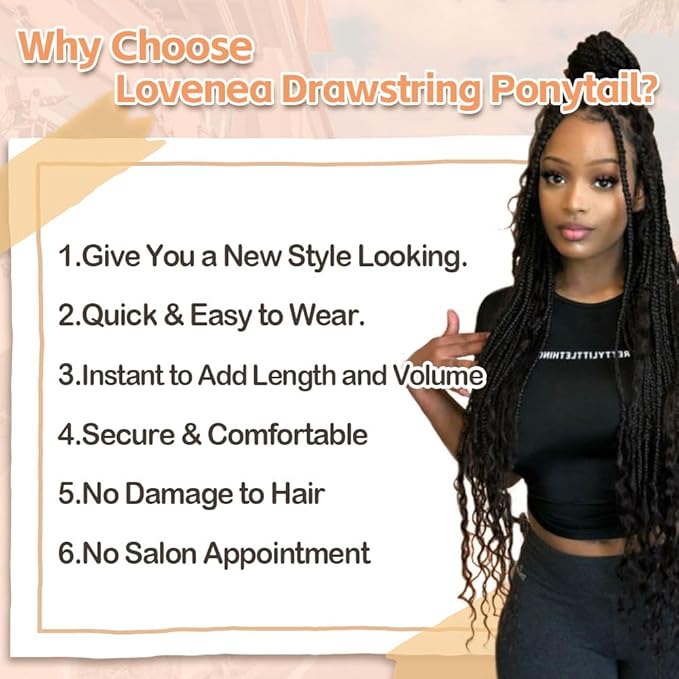 Drawstring Ponytail for Women 18 inch Boho Box Braids with Long Wavy Hair Clip in Ponytail Extension Synthetic Hair Extensions Ponytail for Daily Use (T1B/30#, 18 Inch)