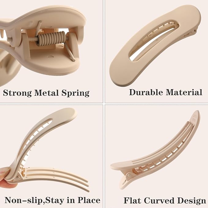 5 PCS Flat Hair Clips, Medium Lay Flat Claw Clips for Women Girls, Stylish Matte Non-slip Hair Claws for Thick Thin Hair(Tortoise)