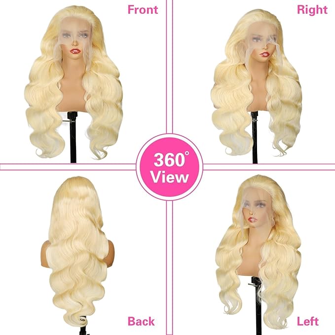 613 Lace Front Wigs Human Hair 200 Density 13x6 HD Transparent Lace Full & Thick Body Wave 22 Inch Blonde Wig Glueless Colored Pre Plucked with Baby Hair