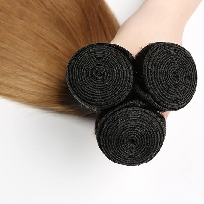Blonde Bundles Human Hair Ombre Straight Bundle Niegmeag Brazilian Virgin Remy Hair 3 Bundles 24 26 28 Inch 2 Tone Black and Honey Blonde Straight Bundle Double Weft Hair Weave 300g