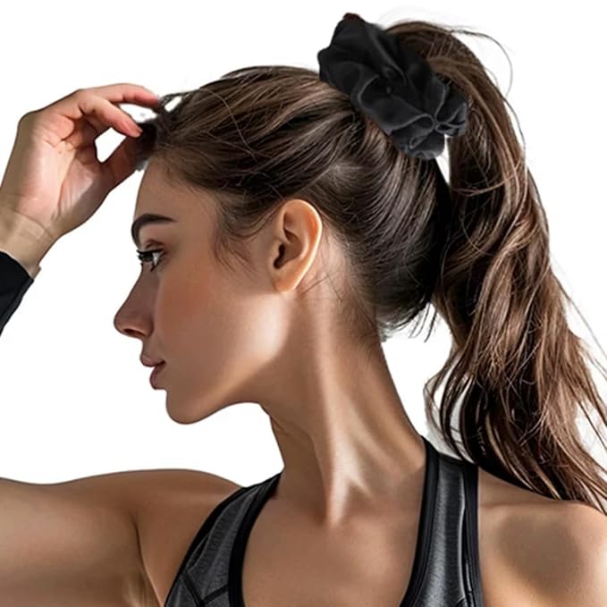 4PCS Black Satin Silk Scrunchies for Women, 6.3Inches Extra Large Hair Scrunchy Oversized Thick Elastic Hair Ties Hair Bands Ponytail Holders Jumbo Hair Scrunchies