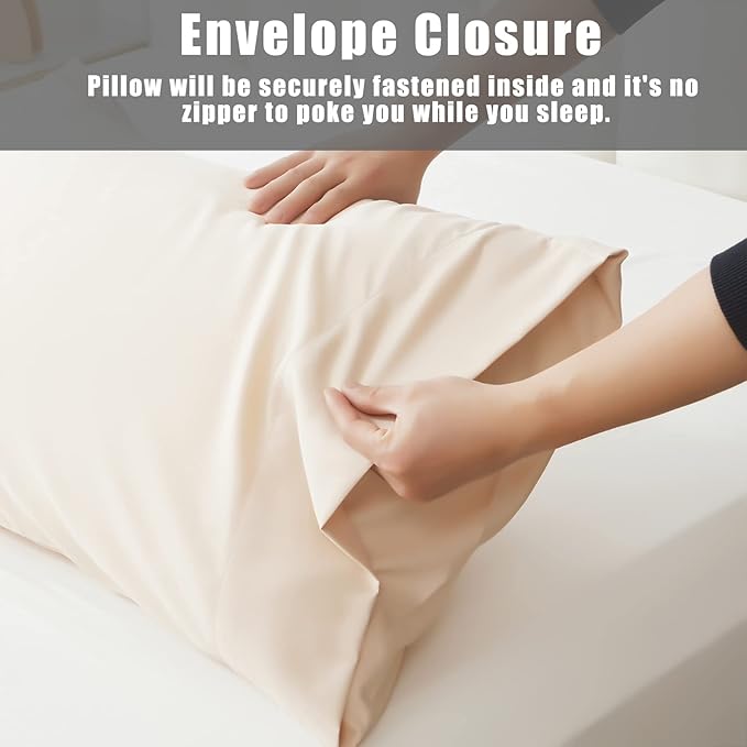Pillow Cases Queen Size 2 Pack, Bamboo Rayon Cooling Pillowcases with Envelope Closure, Cool Breathable Pillow Case for Hot Sleepers & Night Sweats, 20x30 inches, Khaki