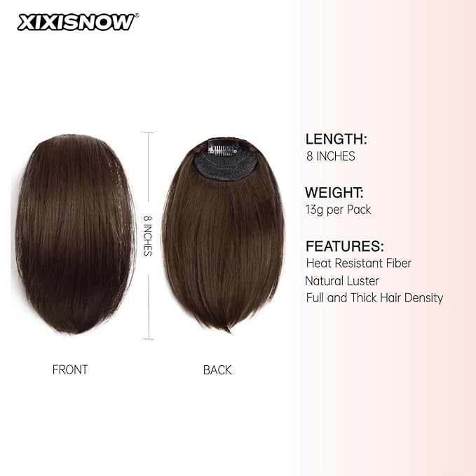2 Pcs Clip In Hair Volumizer 8 Inch Invisible Heat Resistant Hair Pieces Thick Hair Clip Ins Adding Extra Volume Hairs Extensions Short for Women With Thin & Fine Chocolate Brown