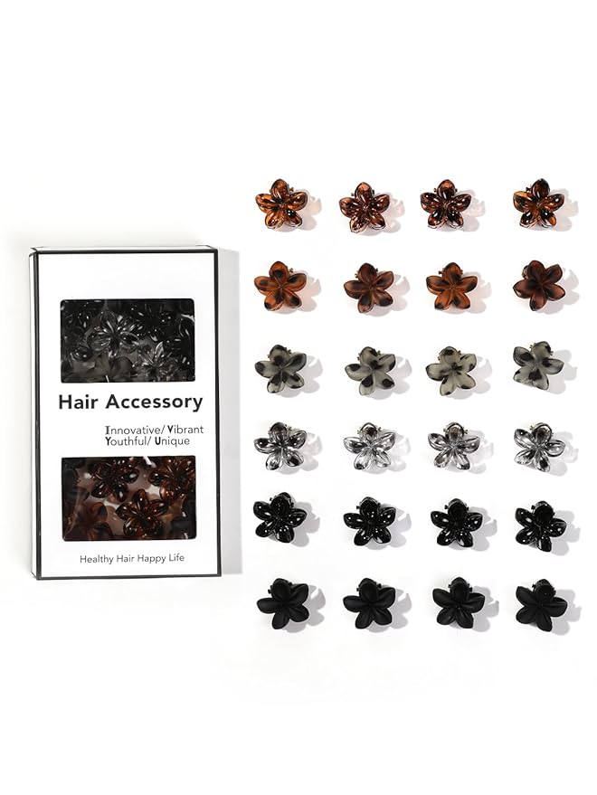 24 Small Hair Clips for Women Girls - Non-Slip Grip&Tangle-Free,Durable Plastic Mini Claw Clips (Tortoise & Black) for Thin/Medium Hair