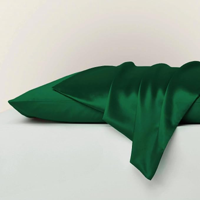 Green Silk Pillow Cases Made in USA, Oeko-TEX Certified 22 Momme Mulberry Silk Pillowcase for Hair and Skin Standard Size with Zipper, Anti Wrinkle,1 Pcs 20"x26" (Standard, Emerald)