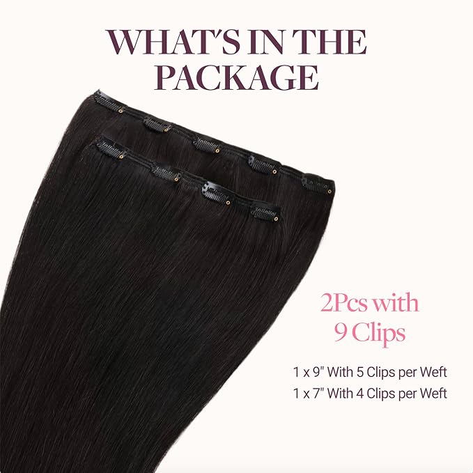 GOO GOO Clip in Hair Extensions Real Human Hair, Remy Human Hair Extensions Clip ins for Women, Natural Human Hair, 18inch 70g 2Pcs, #1B Natural Black