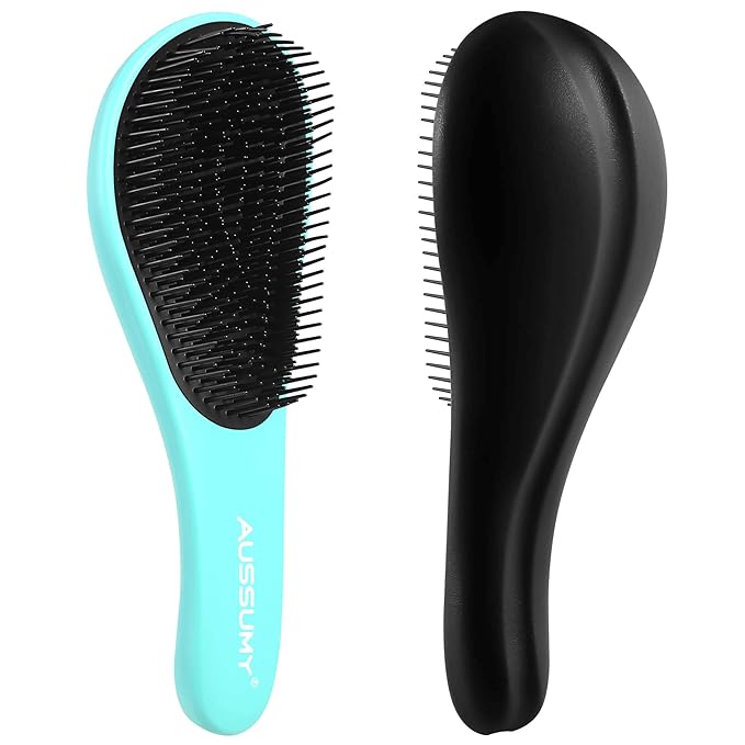 2 Pack Detangling Hair Brush - Detangler Hairbrush with Ultra Soft Bristles for Effortless Tangle Removal - For Dry Wet Damaged Curly Hair for Men Women Girls Boys Kids - Black & Green