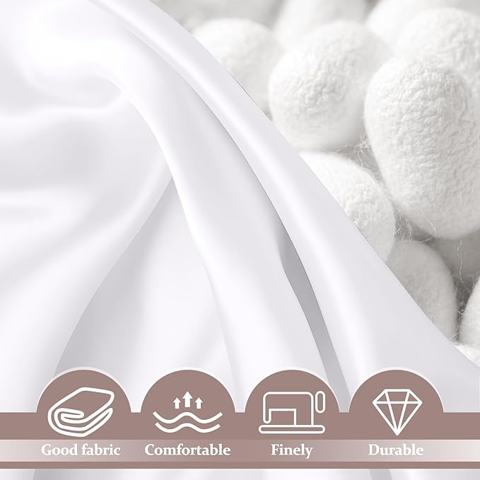 100% Pure Silk Pillowcase for Hair and Skin, Both Sides Mulberry Silk Pillowcases with Hidden Zipper, Cooling Pillowcase 19 Momme, 600 Thread Silk Pillow Cases Standard Size, 2PCS, White