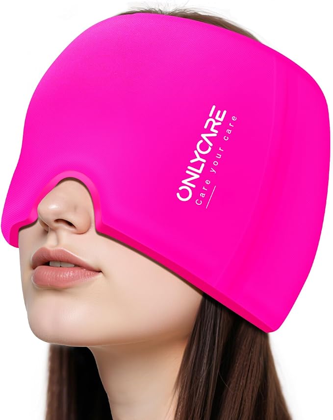 ONLYCARE Migraine Relief Cap, Upgraded Odorless Migraine Ice Head Wrap, Headache Relief Hat for Migraine, Hot Pink