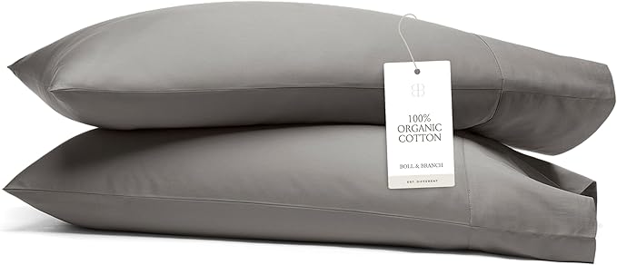Boll & Branch Signature Hemmed Pillowcase Set - King, Stone - Luxury 100% Organic Cotton - Buttery Soft and Breathable - Softer with Every Wash - 2 Pillowcases Included