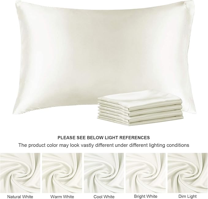 BEDELITE Satin Pillowcase for Hair and Skin, Super Soft Similar to Silk Pillow Cases 4 Pack with Envelope Closure, Cooling Pillowcases for Women Men (20"x30" Queen Size, Ivory)