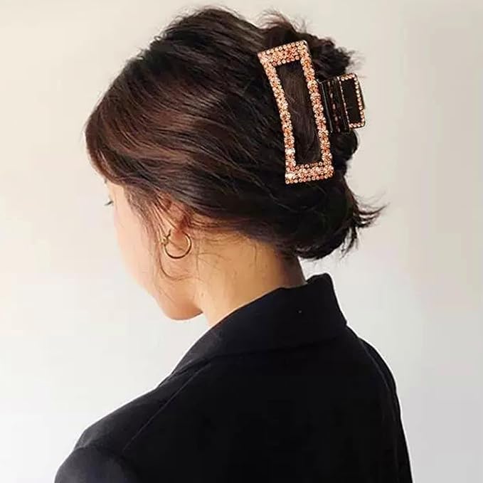 Crystal Rhinestone Hair Clips for Women, Vintage Acrylic Large Bling Jaw Clamps Luxury Elegant Plastic Hair Claw Clip with Strong Hold for Thin Thick Hair Fashion Wedding Party Accessories（2 Pack）